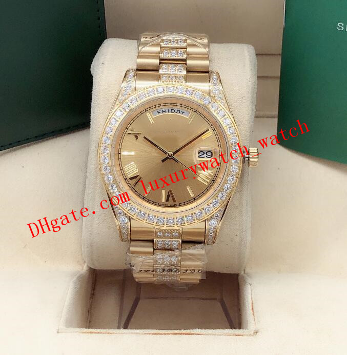 

9 Style 228238 Silver Champagne Roman Dial Watch BP 41mm 18K Yellow Gold Diamond Bracelet Automatic Fashion Men's Watches Wristwatch