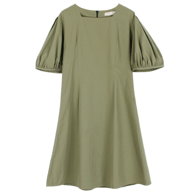 

6 to 16 years kids & teenager girls summer puff sleeve cotton casual flare dress children girl fashion army green solid dresses