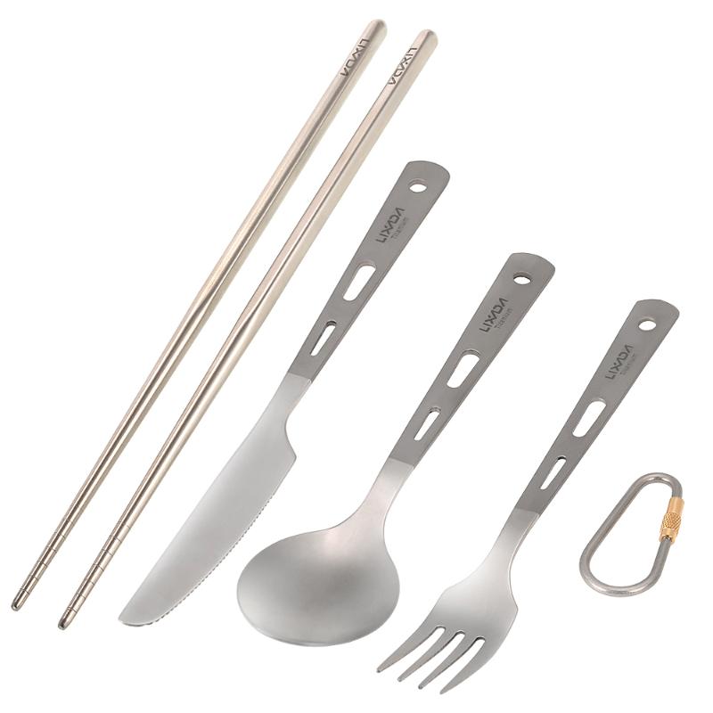 

4pcs Titanium Tableware Lixada Camping Fork Spoon Ultra Light Outdoor Cutlery Set for Picnic Travel Backpacking Hiking Kitchen