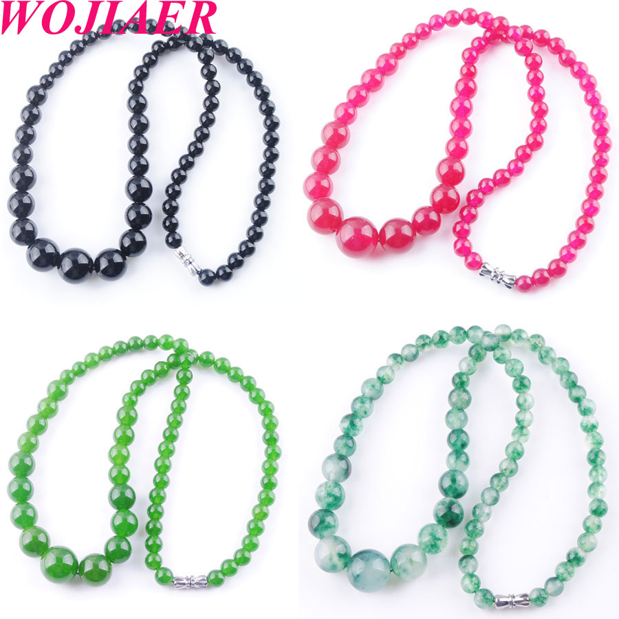 

WOJIAER Natural Green Plum Olive Jades Necklace Gem Stone Graduated 6-14mm Round Beads Jewelry Necklaces 17.5" Strand Women DBF300