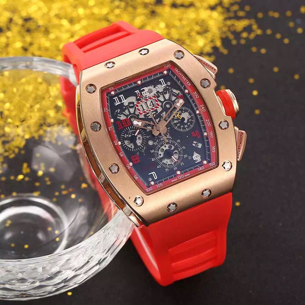 

HOT sale man watch sport wristwatch top sell man watches mechanical automatic wristwatch stainless steel case rubber strap 033, Black