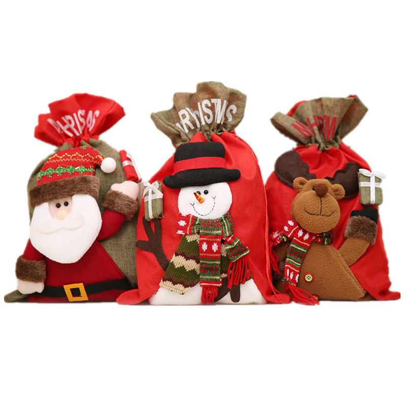 

Cute Large Xmas Gift Bag Santa Clause Snowman Deer Pattern Christmas Gift Bag New Year Christmas Decoration Children's