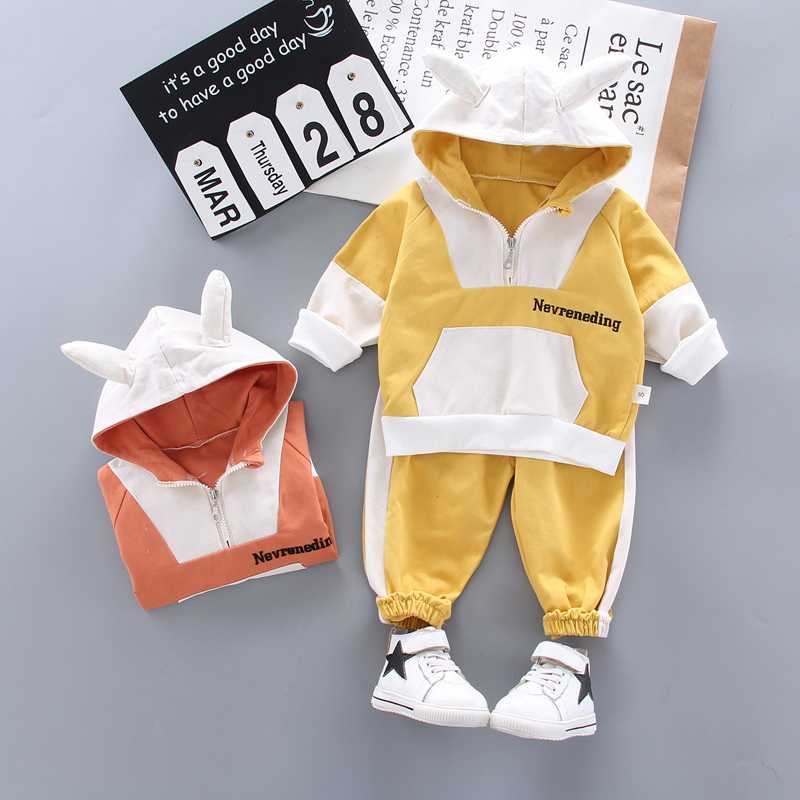 

New Style Spring Autumn Children Fashion Clothes Baby Boys Girls Cartoon Hooded T Shirt Pants 2pcs/sets Kids Infant Sportswear, Jc pinjie f orange