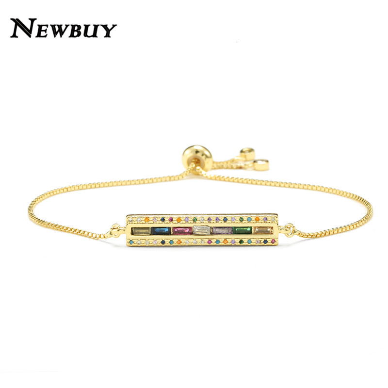 

Charm Bracelets BUY Classic Design Rainbow Color CZ Zirconia For Women Girl Gold Chain Bracelet Adjustable Wholesale
