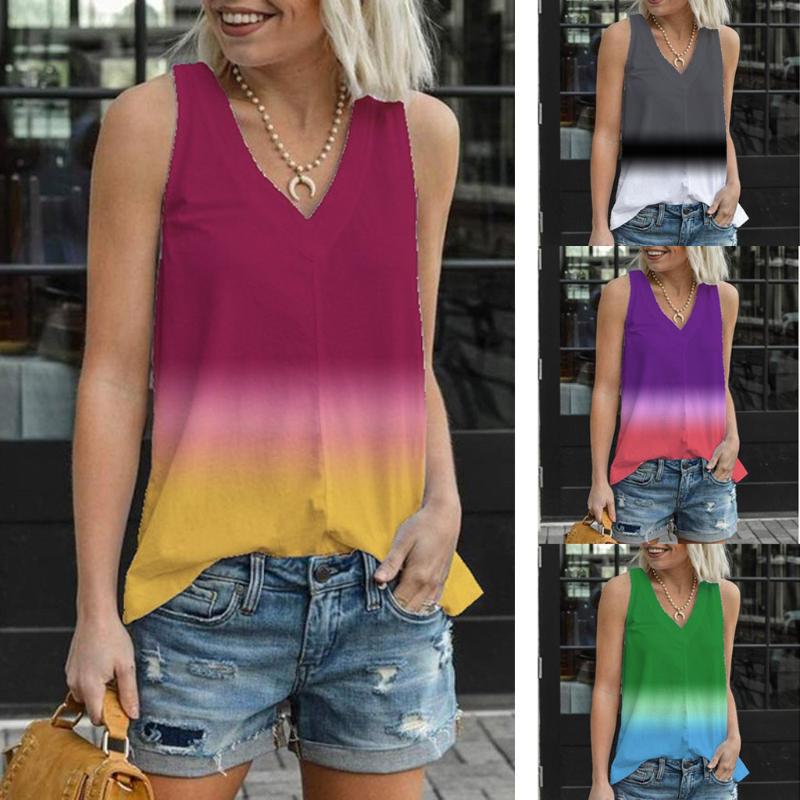 

V-neck Vest Women Tie Dye Tank Tops Summer Sleeveless Tee Shirts Women Clothes 2020 Tie-dye Tops Lady Streetwear Tee #4, Gray