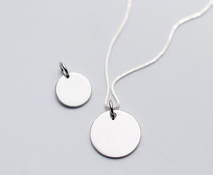 

100% Authentic 925 Sterling silverpolished Smooth Lucky Disc Coin Round Geometric pendant necklace TLX1548