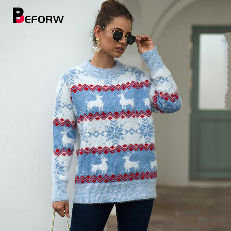 Unisex Maglione Natalizio Renne Snow Flake Lavorato A Maglia Ragazzi Ragazze Pullover sweater
