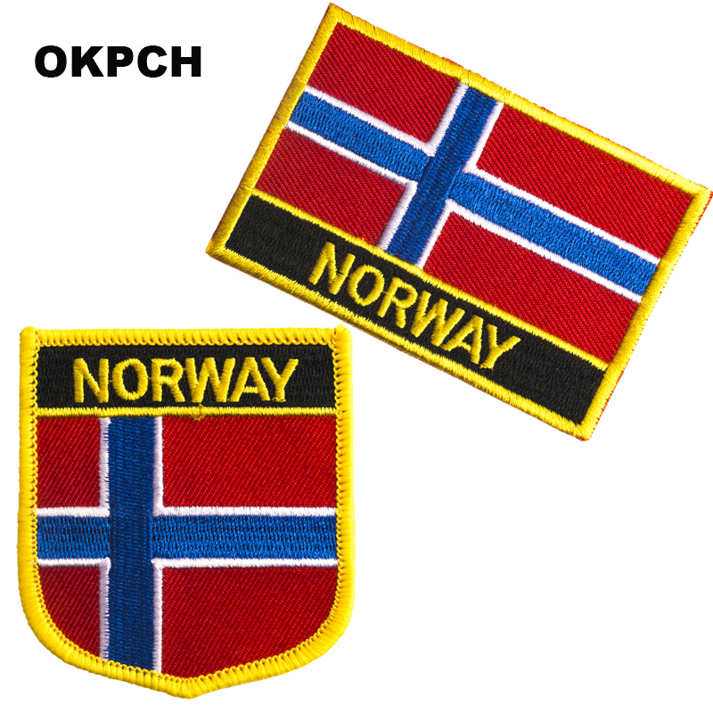 NORWAY FLAG embroidered iron-on PATCH NORWEGIAN EMBLEM applique Kongeriket Norge
