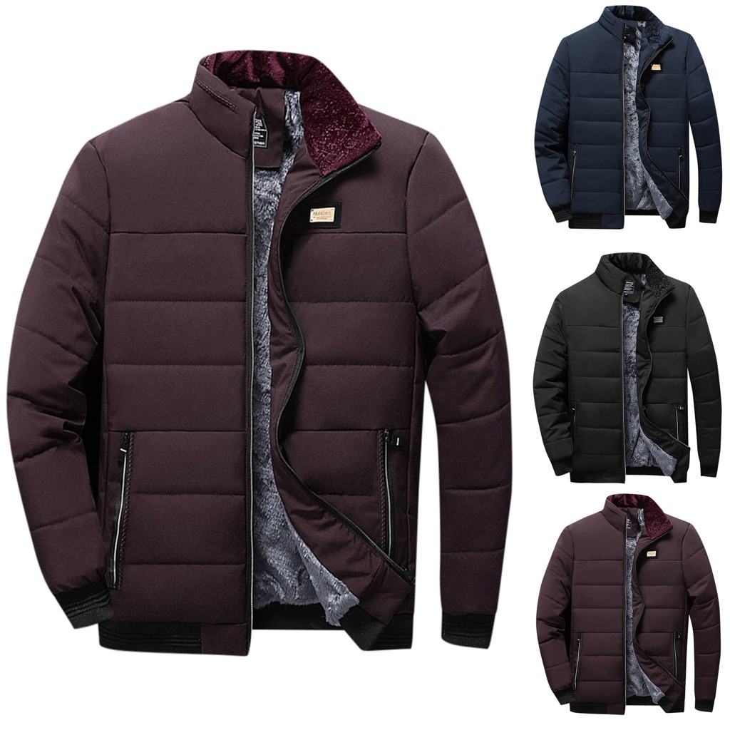 

Men's Autumn Winter Long Sleeve Outwear Tops Blouse Plush Cotton Thick Coat, Black