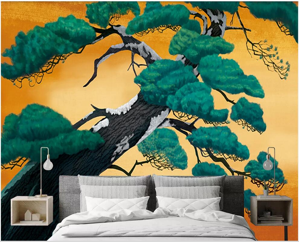 

3D wall covering custom mural wallpaper Pine tree welcoming pine Japanese TV background wall 3d photo home decor wall papers, Black