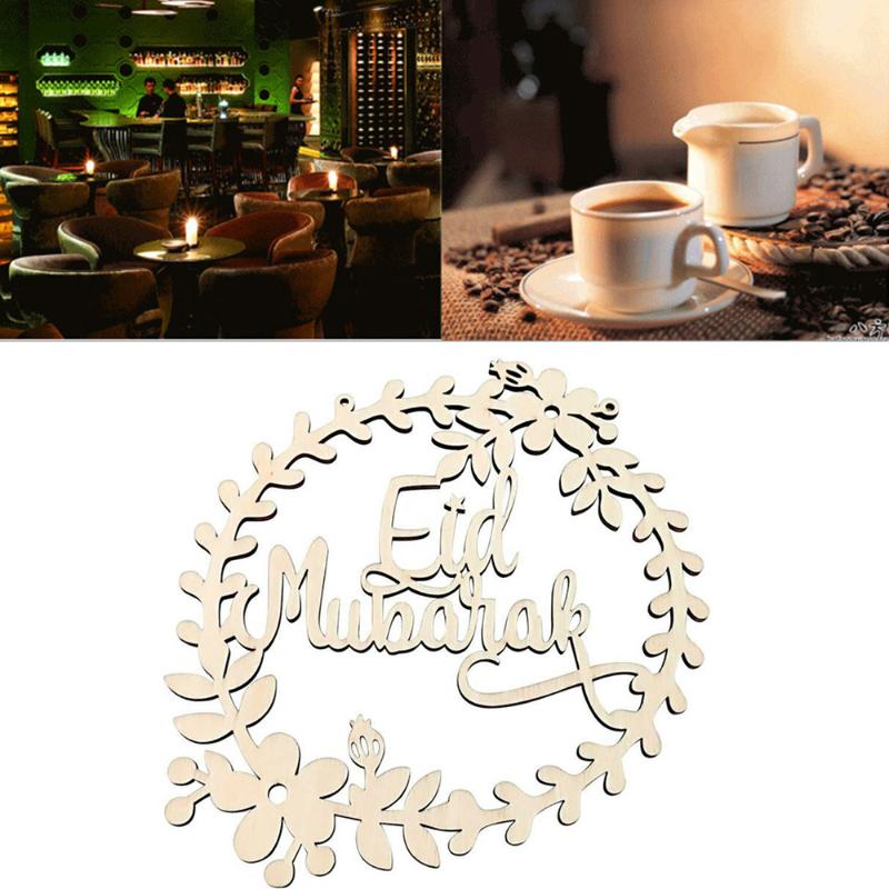 

Wood Pendants Linen Ropes 5PCS Muslim Ramadan Eid Mubarak DIY Ornament, As pic