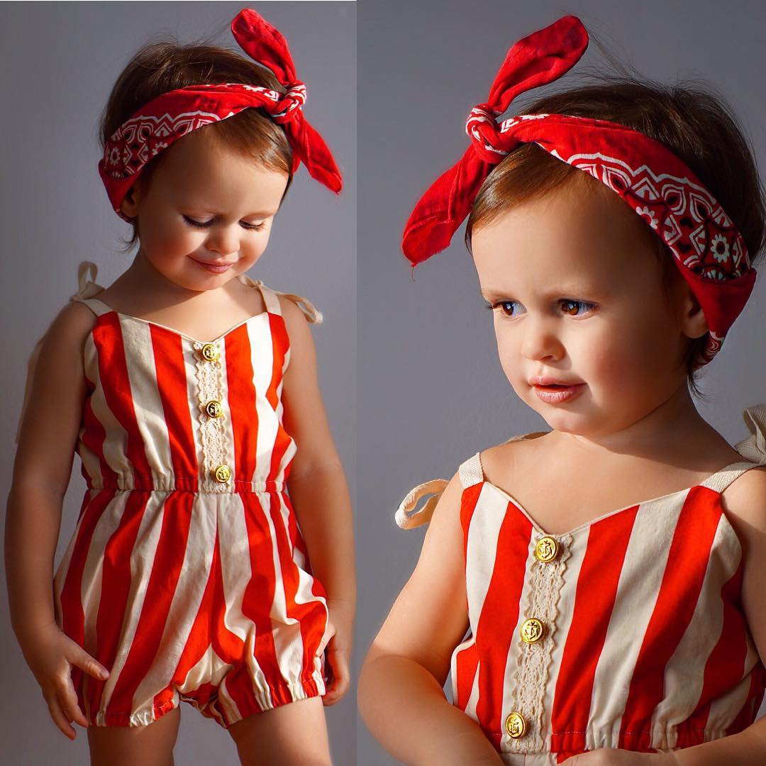 2020 nouvelle mode enfants bébé fille vêtements Slip rouge rayé barboteuses sans manches sangle combinaison fille mignon été Cool infantile vêtem