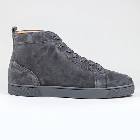 

italy design red bottom veau velours sneaker high top laceup shoes mens sneaker red rubber sole grey suede men flat orlato rantus free, Black