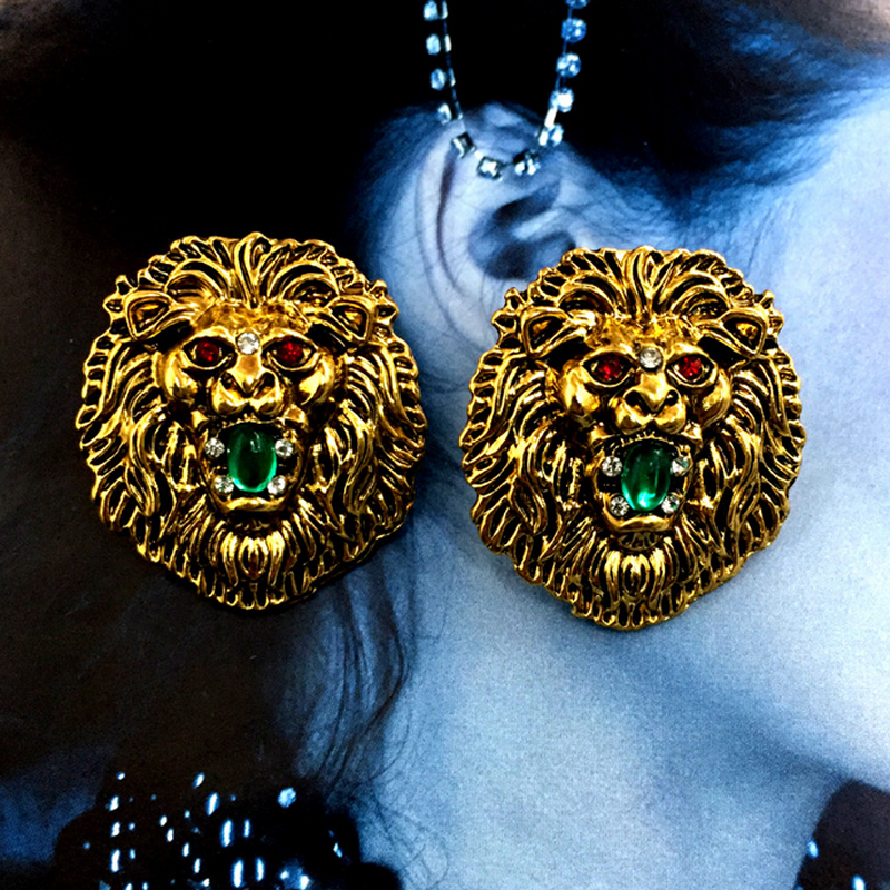 Antique Gris de Diamantes de Imitación de Cristal Anillo Joyería de aleación de Diseño León Animal Fiesta Regalo