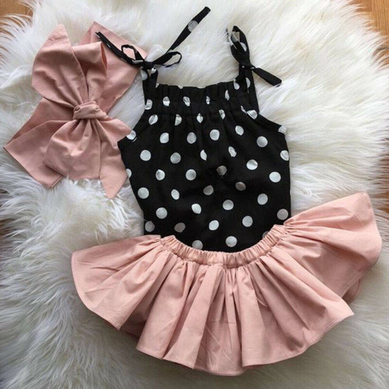 

New Fashion Newborn Kid Baby Girls 3PCS Ruffle Sling SleevelessTops Short Mini Skirts Dress+Headwear Outfits Clothes Summer, As pic