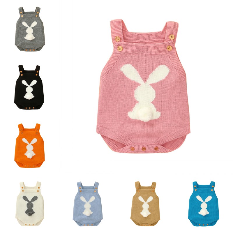 

Easter Rabbit Pom Romper Infant Boys Girls Knitted Suspender Rompers Knitted Bunny Tail Jumpsuits Kids Easter Boutique Clothes, Mixed send