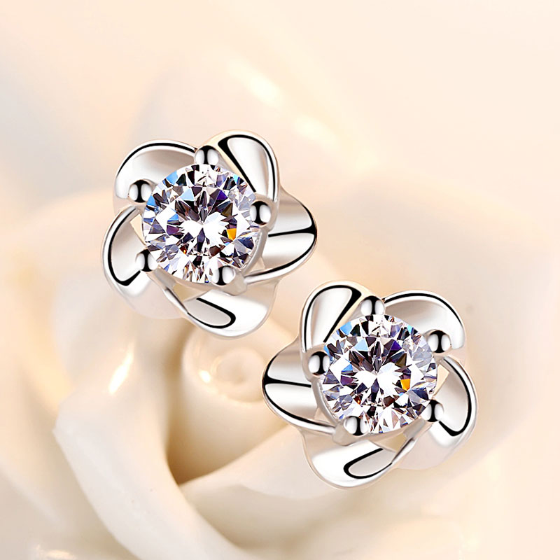 

Elegant Rose Flower Shine Cubic Zirconia 925 Sterling Silver Lady Stud Earrings Jewelry for Women Drop Shipping No Fade B11