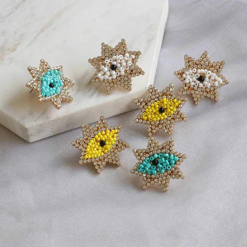 

Fashion Inlay Acrylic Beaded Crystal Rhinestone Star Earrings Women Geometric Statement Eye Earrings Jewelry Female Korean 2020