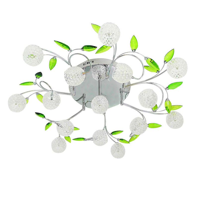 2021 Modern Ceiling Light Green Leaf Crystal LED Ceiling Lamp Garden