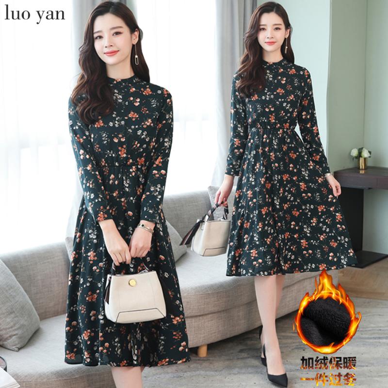

2020 Vintage Plus Velvet Midi Dresses Autumn Winter 2XL Plus Size Print Long Sleeve Dress Elegant Women Bodycon Party Vestidos, Green