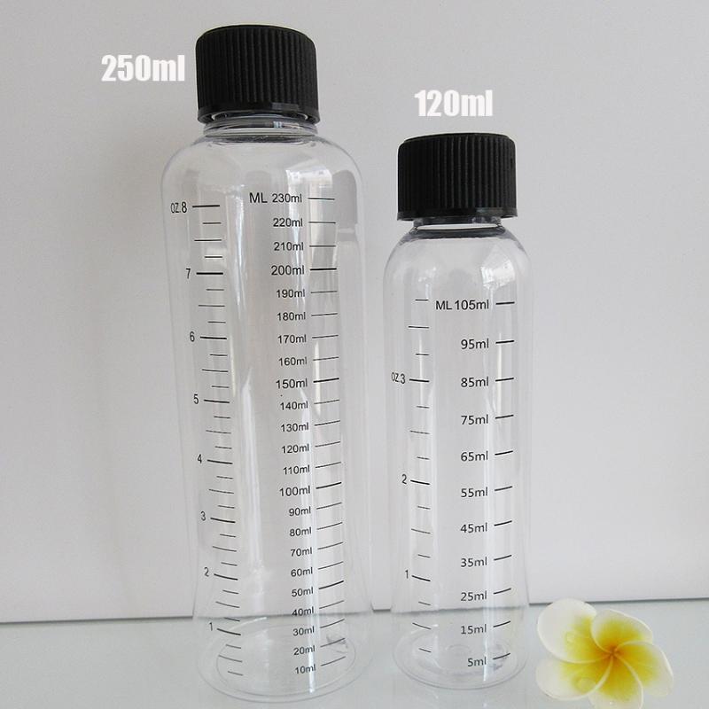 

10pcs120ML 250ML Plastic Refillable Bottle PET transparent Liquid Bottle with Graduation, Scale Water with Childproof Cap