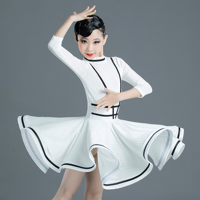 

Latin Dance Dress Kids Stage Costume Girls White Practice Dancewear Children Cha Cha Performance Competition Dress Latino 3416