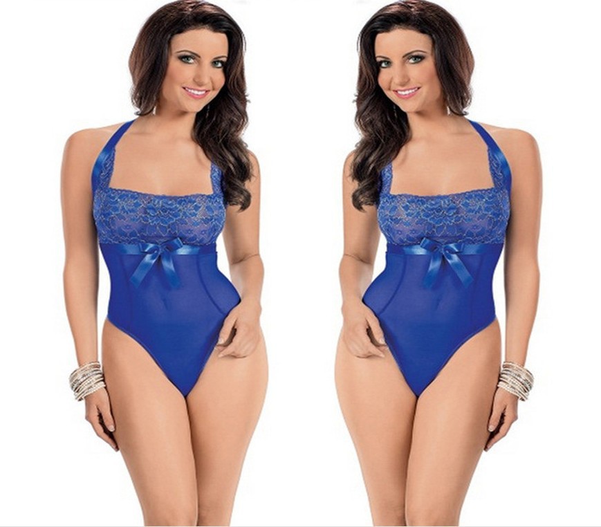 

European And American Hot Sexy Lingerie Spot Wholesale Sexy Lady Lace One-Piece Nightdress, Blue