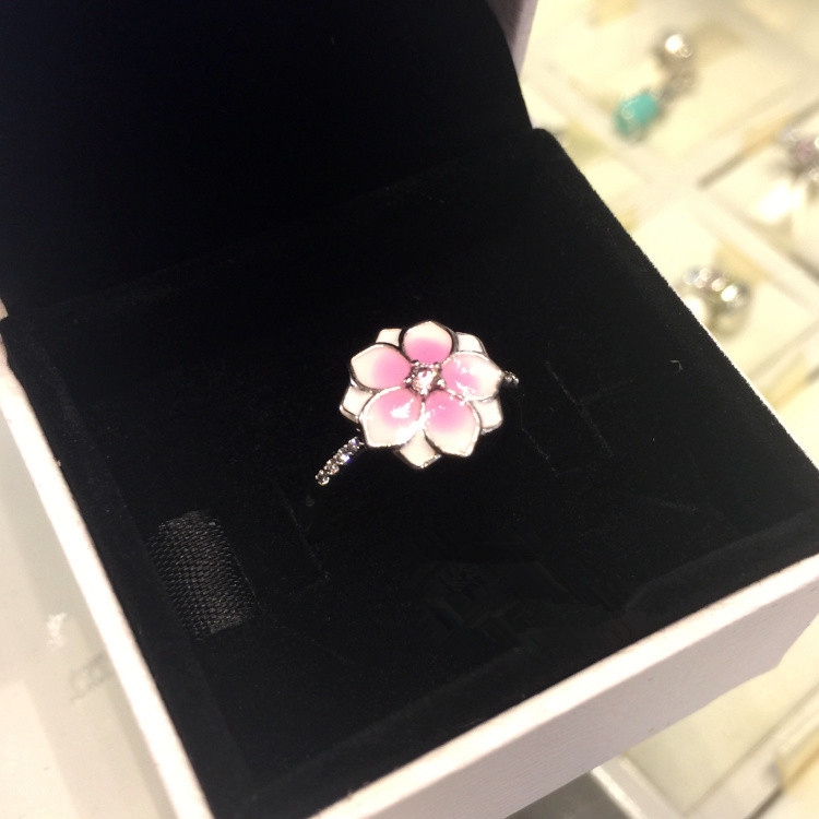 

Delicate pink flower ring for Pandora 925 sterling silver elegant ladies ring with original box stylish Valentine gift