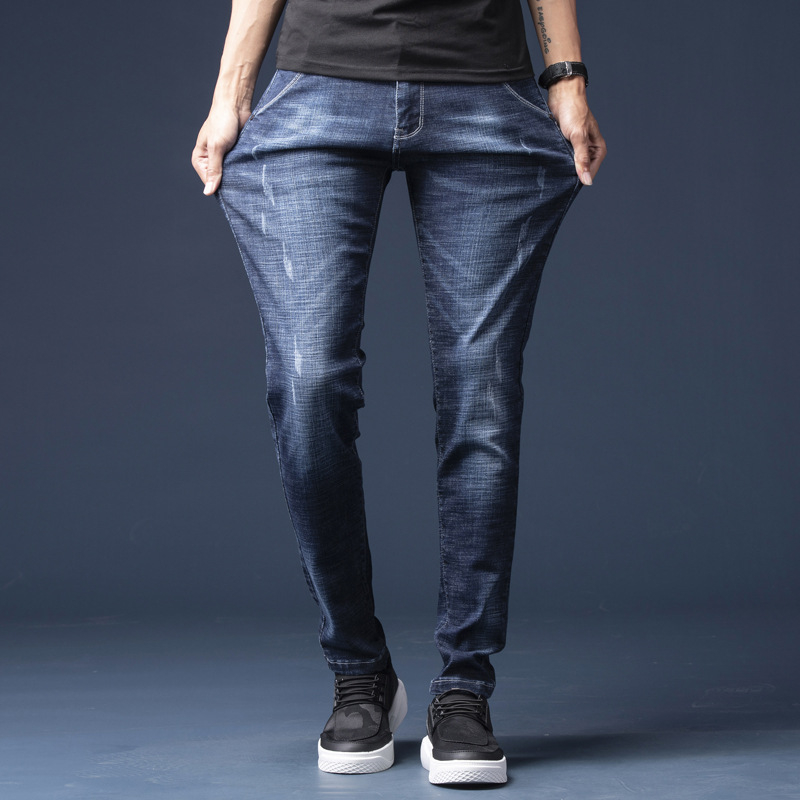 

2020 New Luxury Men's Brand Blue Jeans Men Cotton Skinny Slim Solid Casual Stretch Denim Scratches Jean Mens Pants Male Hot Sell, Dark blue