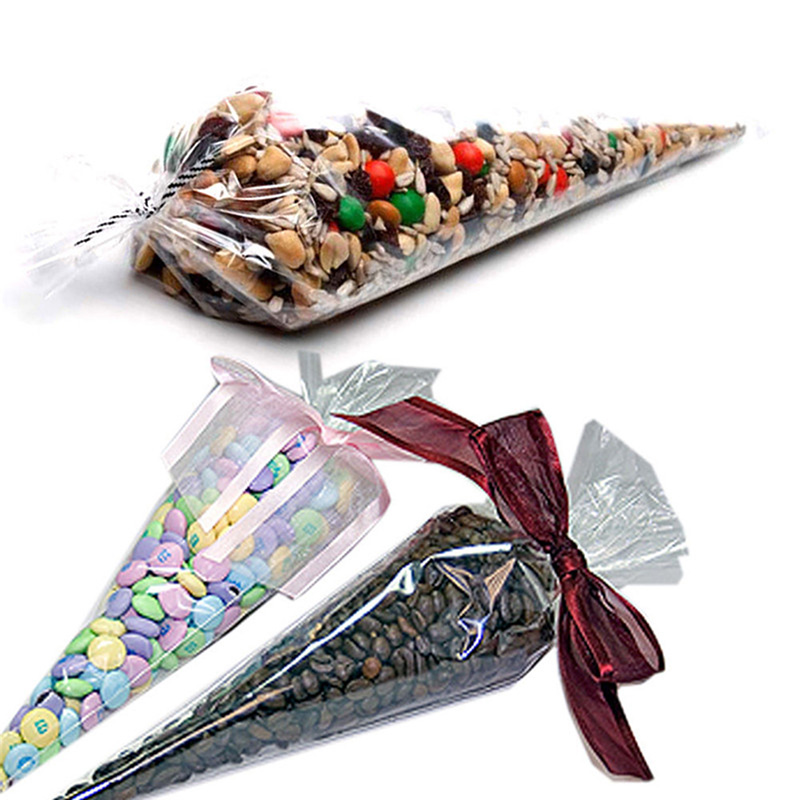 

100Pcs Gift Packing Bag Candy Cone Bags Flower Gift Bag Chocolate Sweet Popcorn Plastic Wrapping Birthday Wedding Party Item