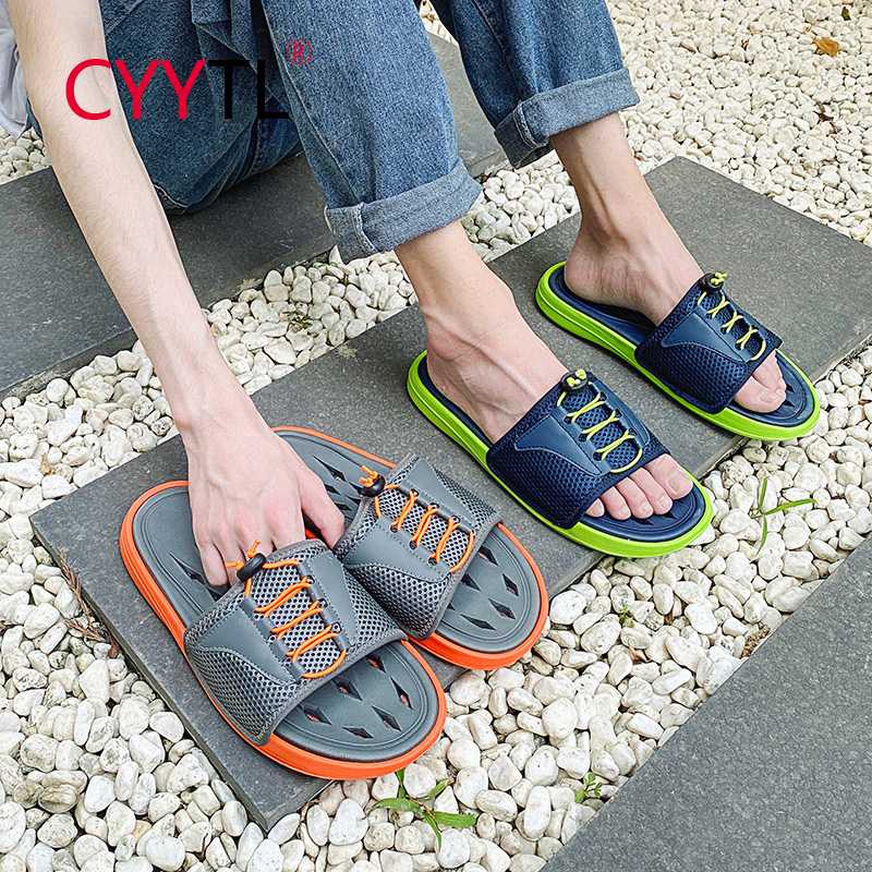 

CYYTL Men Summer Slippers Beach Slides Trend of Personalized Flip-flop Sandals Non-slip Shoes Hip-hop Plus Size Chinelo, Gray 185