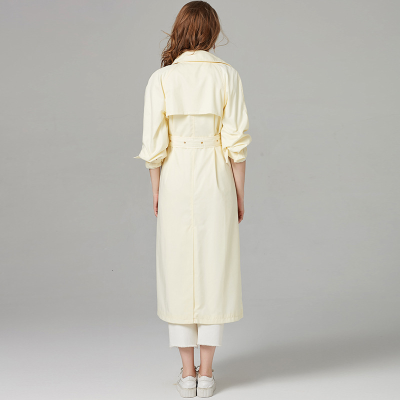 

2020 Autumn Thin Windbreaker Double Breasted Long Trench Coat European Slim Fit Outerwear Female Fashion Solid Lapel Collar Coat, As the picture