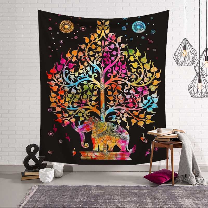 

Mandala Tapestry Nature India Hippie Tapestry for Living Room Elephant Tree Colorful Wall Hanging Blanket Home Decor