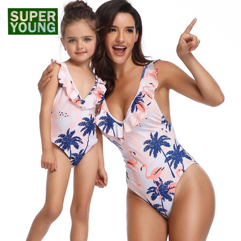 

Flamingo Summer Swimming Bathing Suit Women Sexy Swimsuit Baby Girl Beach Bikinis Biquini Kids Swimwear Children Family Swim Set