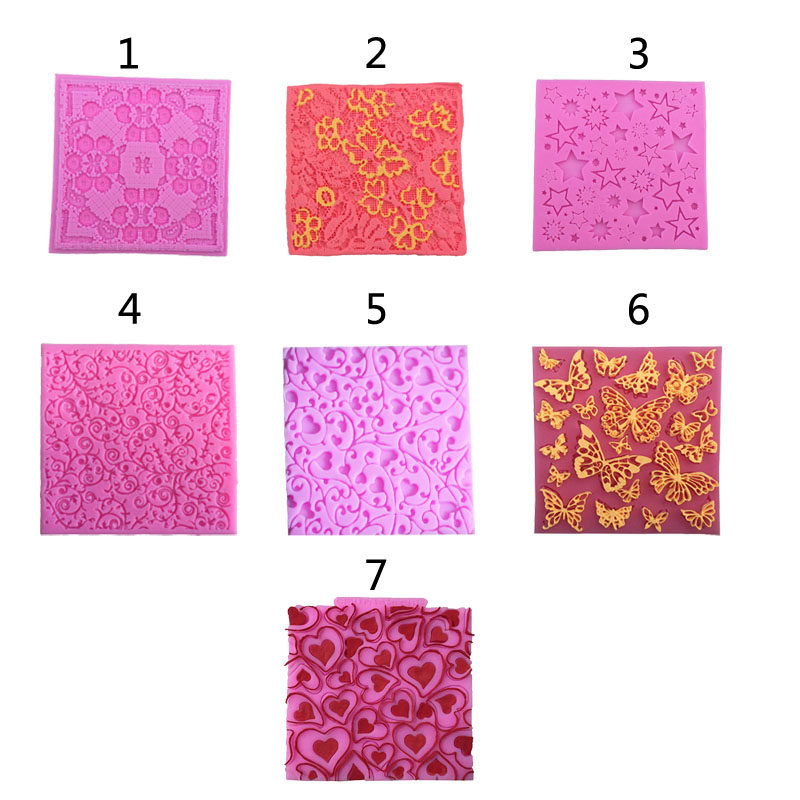 

Five star Flower Heart Design Mat Flower Lace Fondant Cake Silicone Mold Cupcake Mould Cake Decorating Tools Sugarcraft