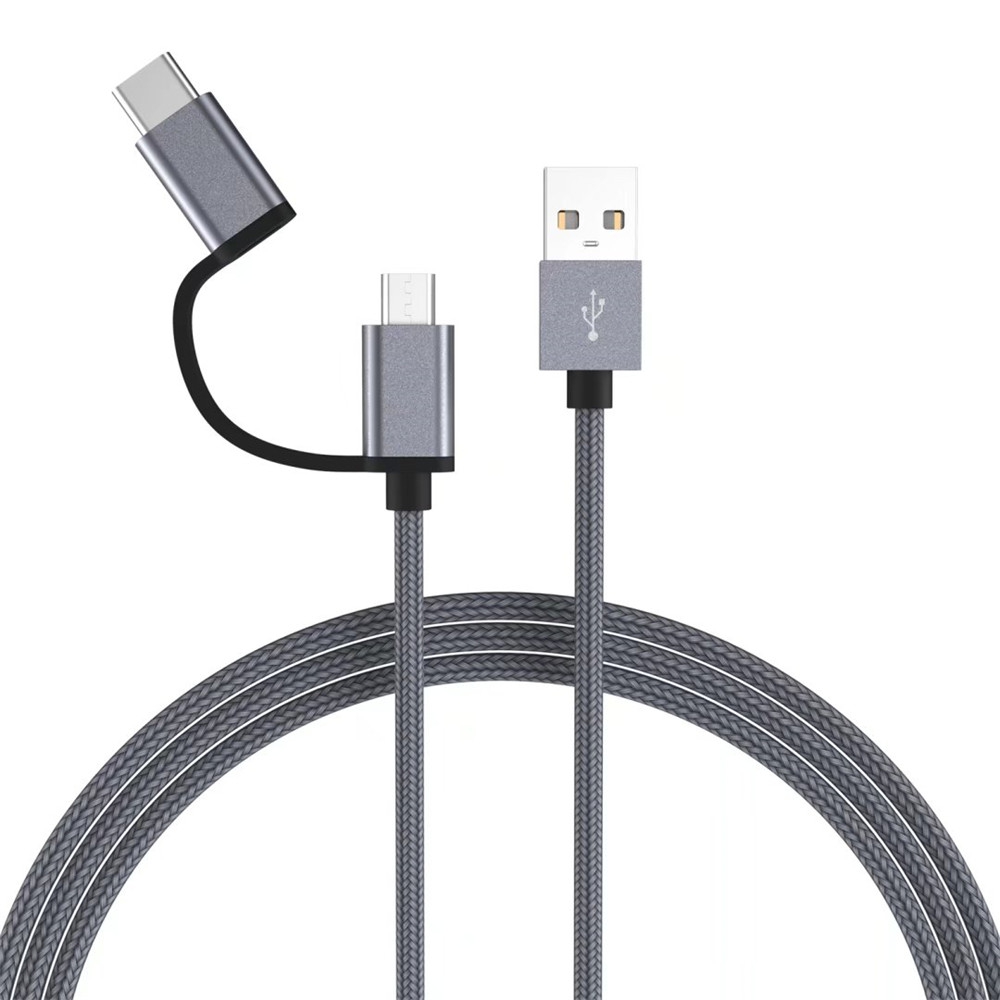 

USB 2.0 Male To USB 3.1 Type C/Micro USB Weave Data Fast Charging Cable, Black