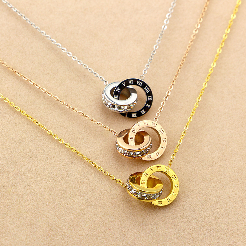 

The new small drill Roman numerals short necklace for woman South Korea fashion titanium steel rose gold plated collar bone chain gift