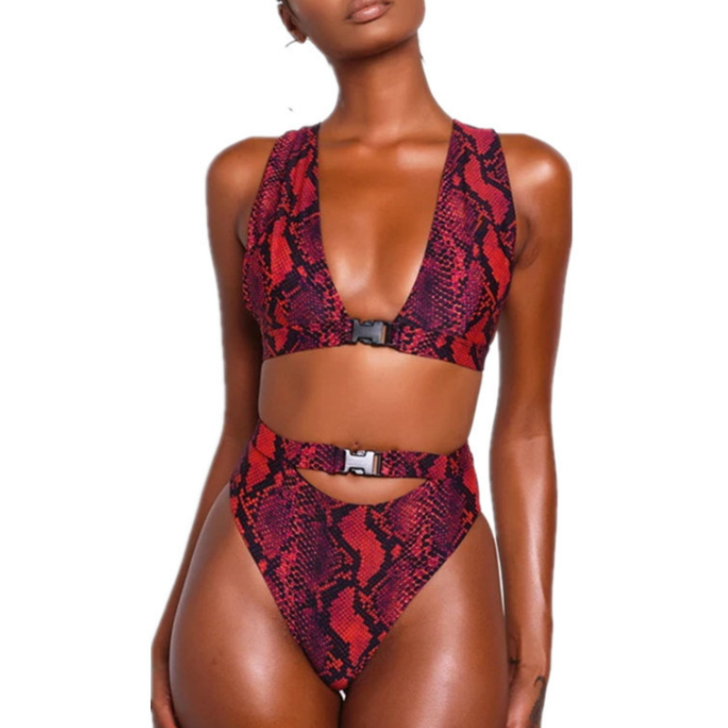 

2020 Womens Swimwear Sexy Bikini Femme Swimsuit Snakeskin Push Up Biquini Buckle High Waist Bikinis Set Bathing Suit Modern Beachwear, As pic