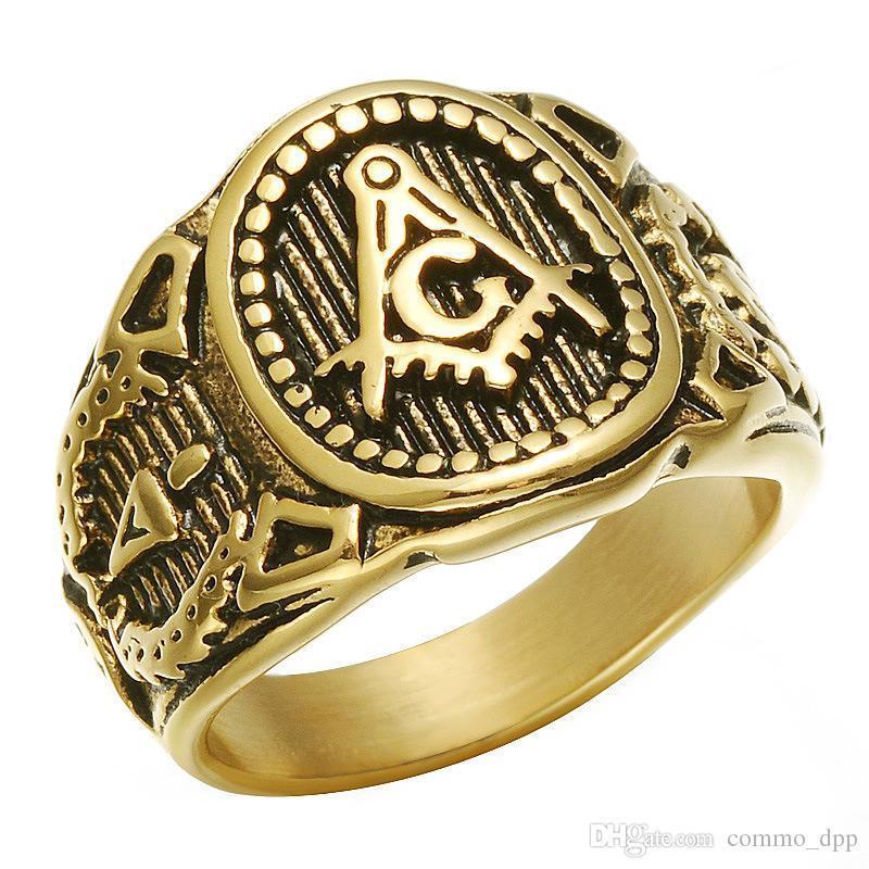 

Stainless Steel Mens Masonic Rings Vintage Titanium Steel Hip Hop Men S Rings For Male Punk Jewelry Gift