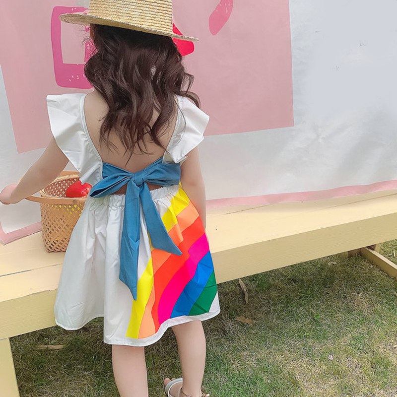 

2020 Summer New Sleeveless Cute Girl Dress Toddler Kid Princess Party Dress Print Back Bow Baby Kids Clothes, White