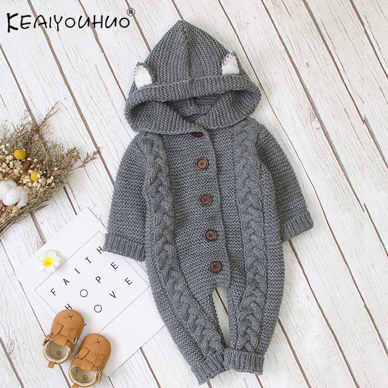 

New Autumn Winter Cute Ear Newborn Clothes Kids Thing Children Romper Clothes Hooded Toddler Girls Baby Boys Jumpsuit 2Y, White