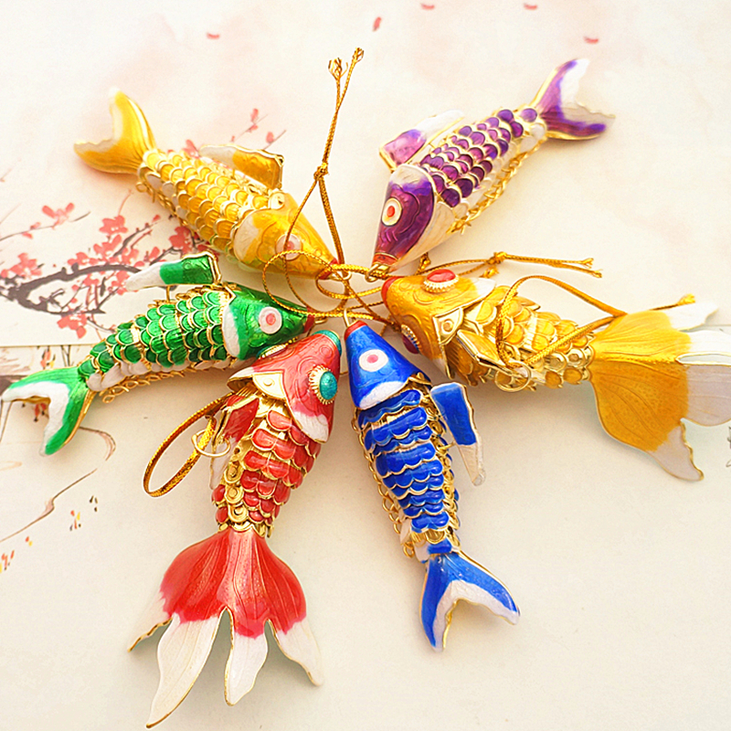 

Cute Enamel Moving Koi Fish GoldFish Party Favor Gift Chinese Handmade Cloisonne filigree crafts Fish Key Charms Ornaments