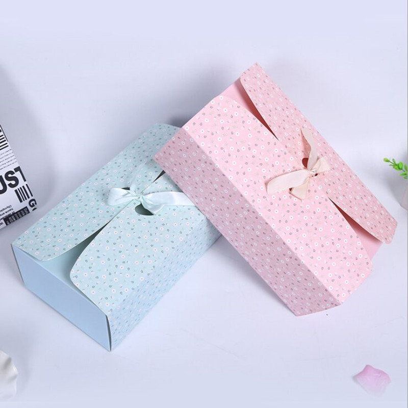 

Feiluan store 10pcs 21.5x17.5x10.5cm flower bow with ribbon Fashion underwear box Creative bottom shirt underwear sock gift box