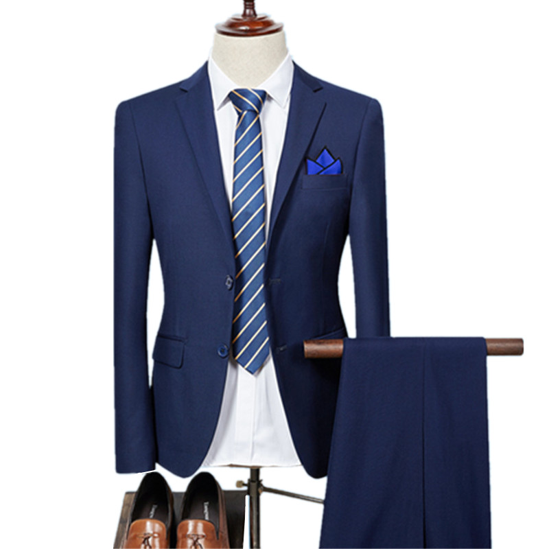 

Blazers Trousers Sets Men / 2020 Spring Autumn New Fashion Men Style Slim Groom Wedding Dress Suit Coat Two-piece Jacket Pants, 2 button purple