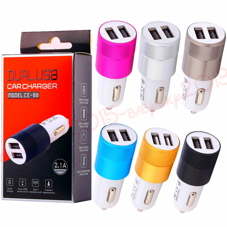 

Dual Usb Ports Car charger Aluminum Alloy Metal Usb Car chargers for iphone 7 8 x samsung android phone gps pc mp3 dvr with retail box