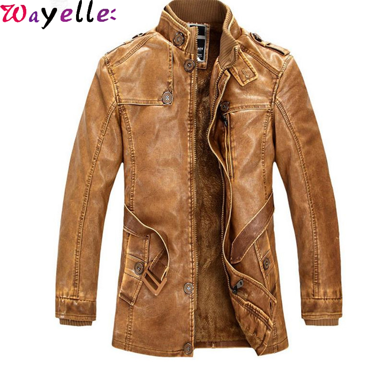 

Retro Faux Fur Coat Men 2019 Winter Men Jacket Coat Thick Warm Plus Velvet Cotton Parka Motorcycle PU Leather Jacket, Brown
