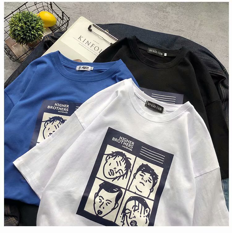 

Korean version of the tide student loose couple Harajuku style ulzzang Korean short-sleeved T-shirt men's shirt WGTX120, White;black