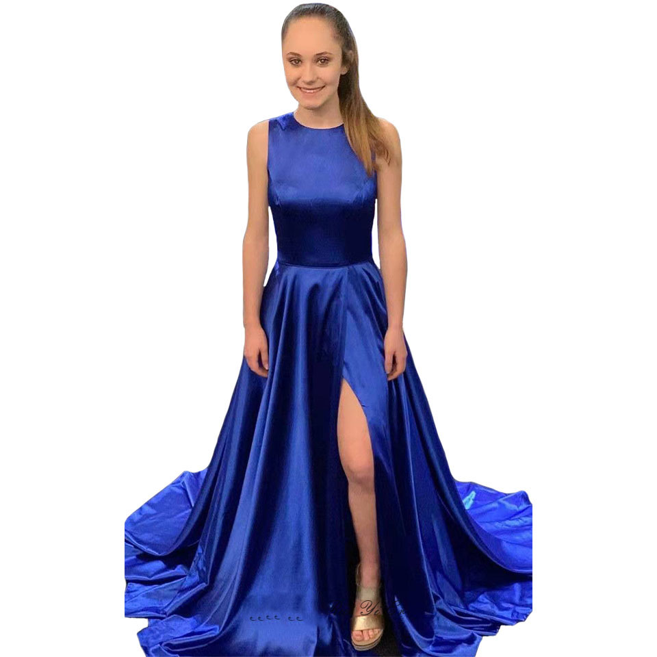 

Simple O-neck Prom Dress Side Split Prom Gown For Party Zipper Up Sweep Train A-line Formal Dress Vestidos De Fiesta De Noche, Lavender