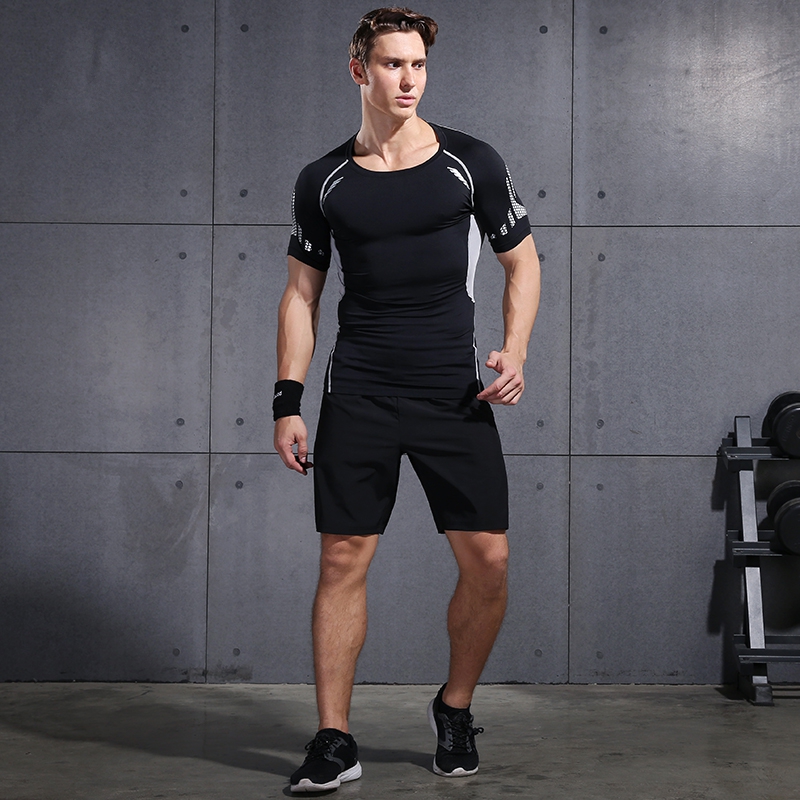 

Men's Men Compression Running Suits Body Building Sets Short T-shirt And Pants Gym Fitness Workout Tights clothing 2pcs, 1485
