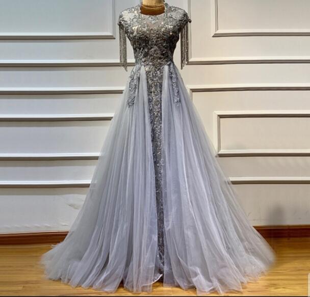 

Evening dress Yousef aljasm Bodycon Dresses Square Pencil Dresses Cap Sleeve Ankle Length Peplum Beadng Pearl Tassel Activity trailing, Same with picture